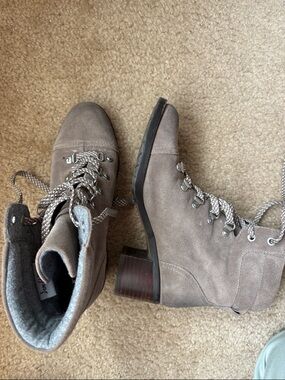 Sam Edelman Taupe Suede Lace-Up Hiker Boots